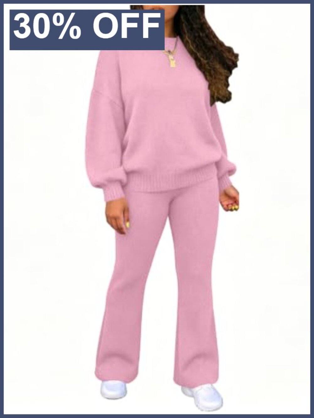 Women's Two Piece Knit Sweater Set Long Sleeve Top Flare Pants Casual Outfit